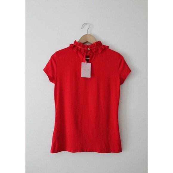 Ted Baker Orwla Ruffle Neck Top Red Size TED 2/ US 6 - Picture 4 of 5
